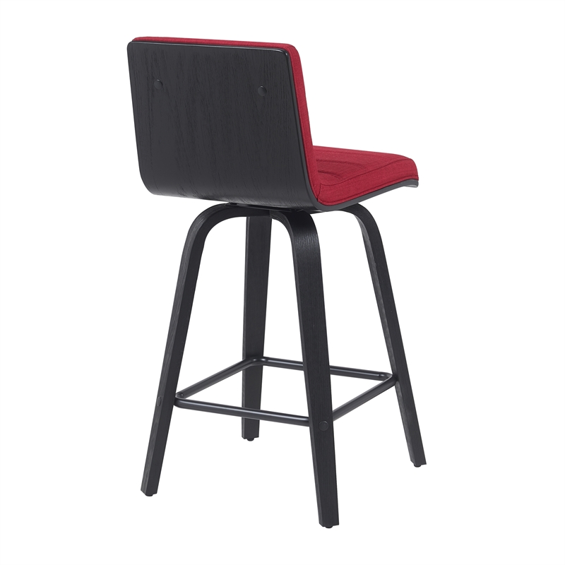 Vienna Counter Height Swivel Bar Stool with Red Seat and Brushed Wood- Set of 2