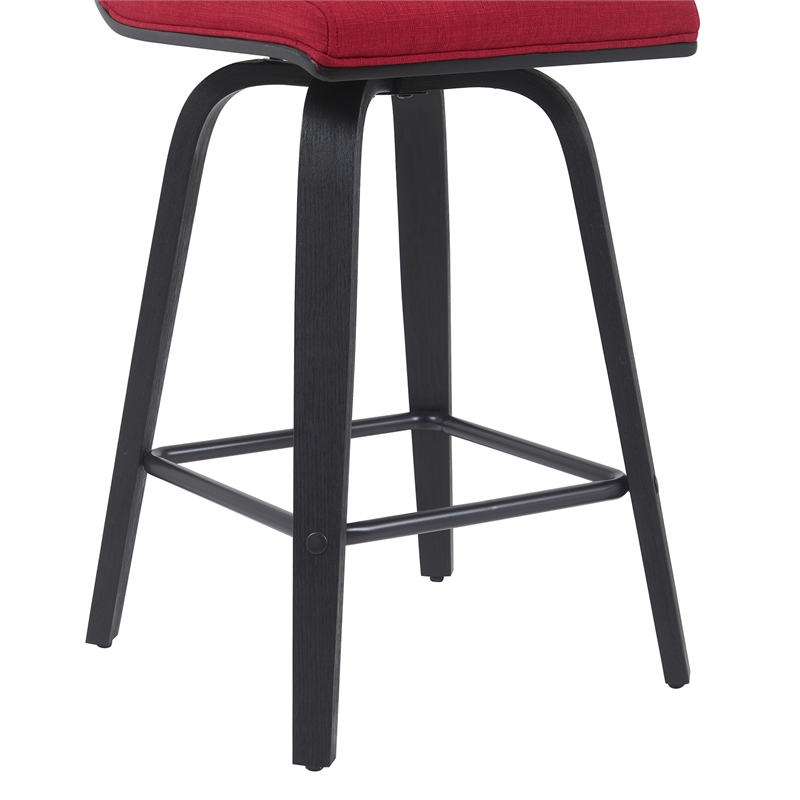 Vienna Counter Height Swivel Bar Stool with Red Seat and Brushed Wood- Set of 2