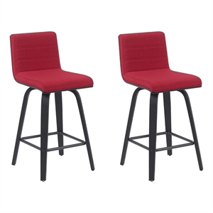 Vienna Counter Height Swivel Bar Stool with Red Seat and Brushed Wood- Set of 2