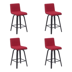 Vienna Counter Height Swivel Bar Stool in Red Seat/Brushed Wood Frame- Set of 4
