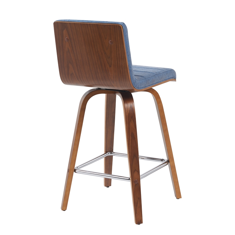 Vienna Counter Height Swivel Bar Stool with Vintage Blue Seat/Walnut- Set of 2