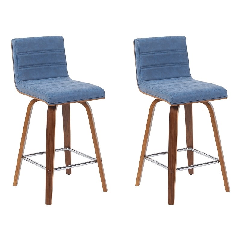 Vienna Counter Height Swivel Bar Stool with Vintage Blue Seat/Walnut- Set of 2