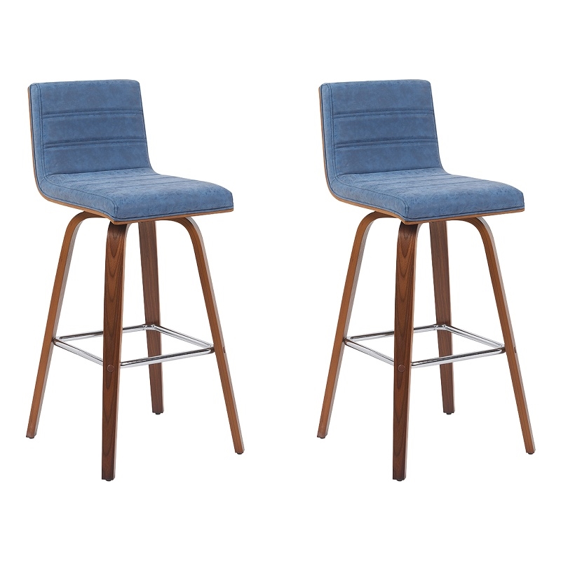 Vienna Swivel Bar Height Stool with Vintage Blue Seat and Walnut - Set of 2