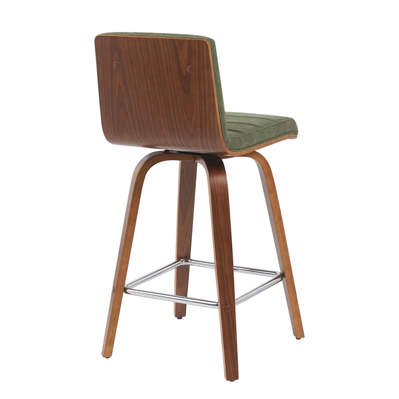 Vienna Counter Height Swivel Bar Stool with Green Seat and Walnut Wood- Set of 2