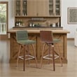 Vienna Swivel Bar Height Stool with Green Seat/Walnut Wood Frame- Set of 2