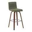 Vienna Swivel Bar Height Stool with Green Seat/Walnut Wood Frame- Set of 2