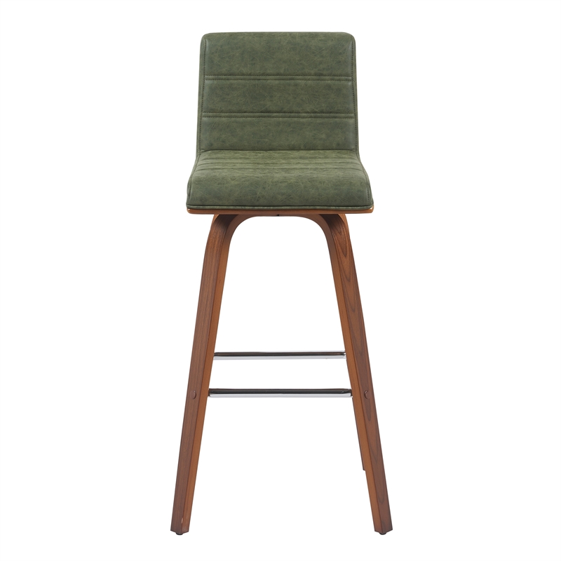 Vienna Swivel Bar Height Stool with Green Seat/Walnut Wood Frame- Set of 2