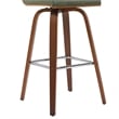 Vienna Swivel Bar Height Stool with Green Seat/Walnut Wood Frame- Set of 2