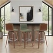 Vienna Swivel Bar Height Stool with Green Seat/Walnut Wood Frame- Set of 3