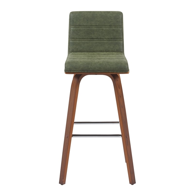 Vienna Swivel Bar Height Stool with Green Seat/Walnut Wood Frame- Set of 3