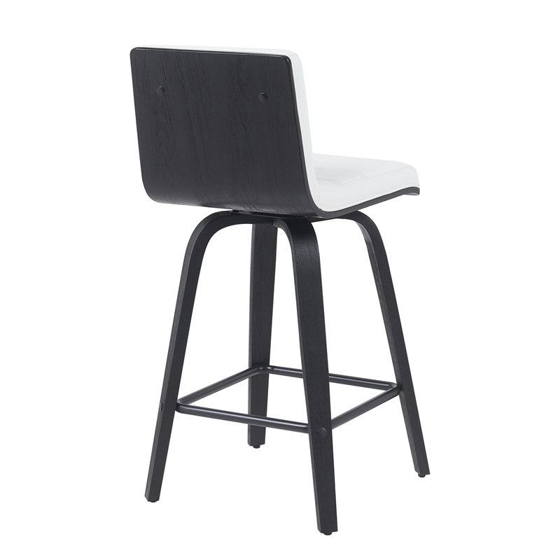 Vienna Counter Height Swivel Bar Stool w/ Snow White Faux Leather Seat/Black
