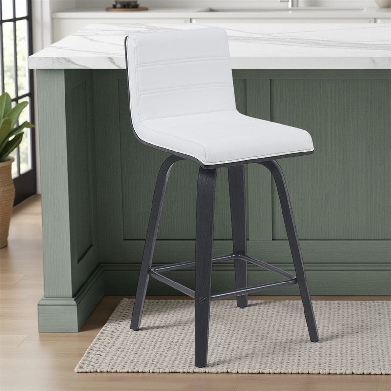 Vienna Counter Height Swivel Bar Stool in Snow White Faux Leather/Black-Set of 3