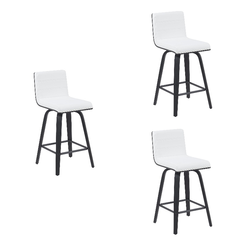 Vienna Counter Height Swivel Bar Stool in Snow White Faux Leather/Black-Set of 3