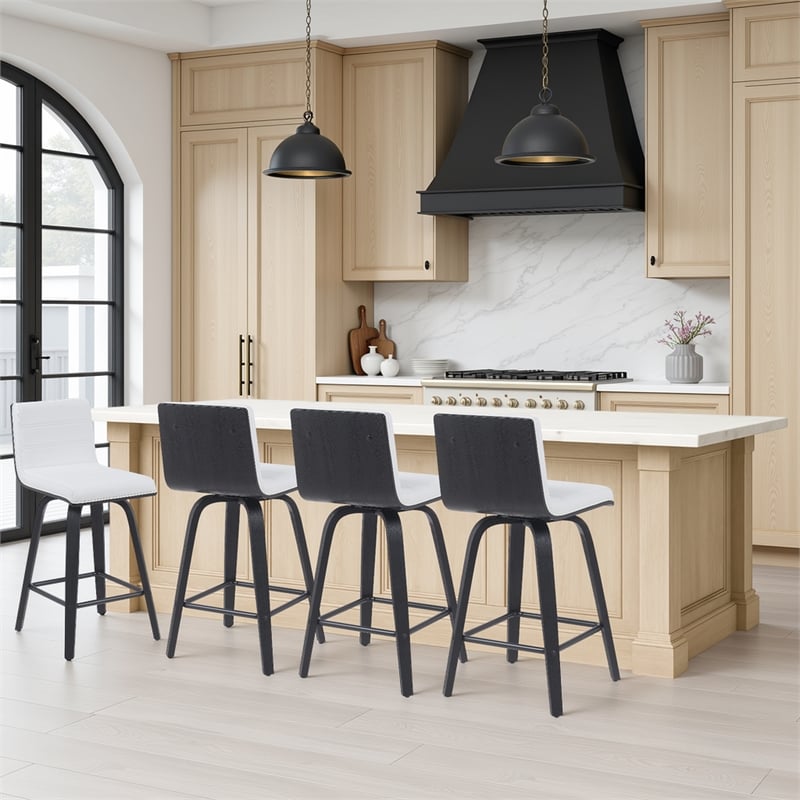 Vienna Counter Height Swivel Bar Stool w/ Snow White Faux Leather/Black-Set of 4