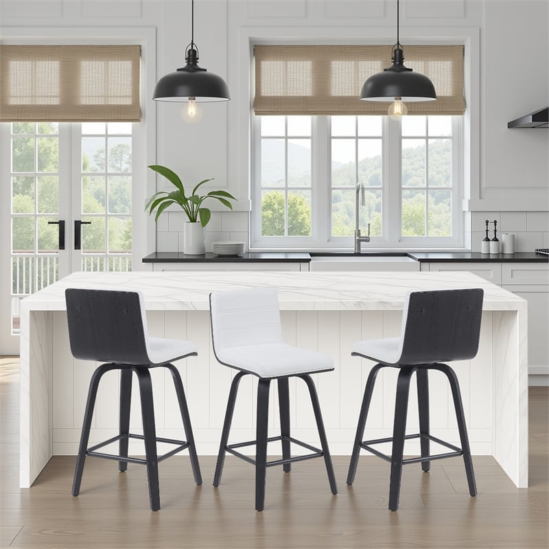 Vienna Counter Height Swivel Bar Stool w/ Snow White Faux Leather/Black-Set of 4