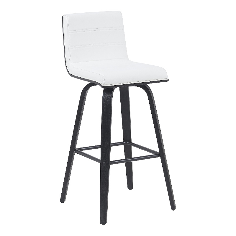 Vienna Swivel Bar Height Stool with Snow White Faux Leather Seat/Black Brushed