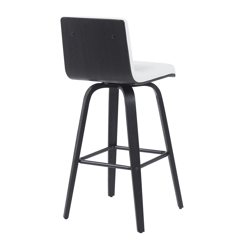 Vienna Swivel Bar Height Stool w/ Snow White Faux Leather Seat & Black- Set of 3