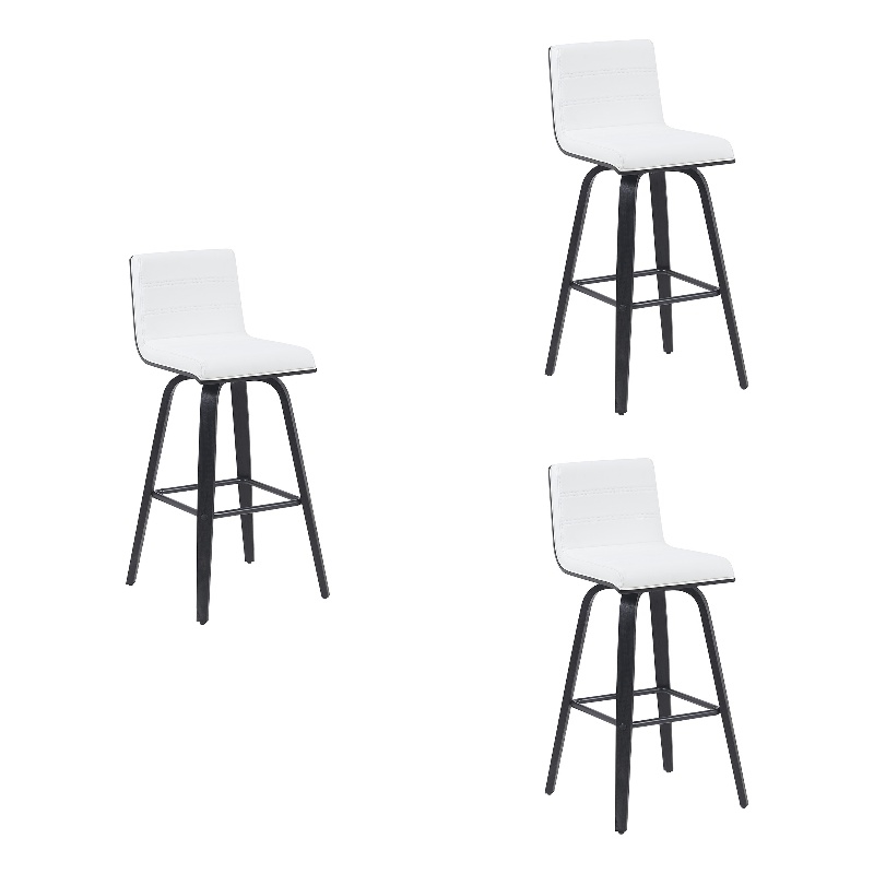 Vienna Swivel Bar Height Stool w/ Snow White Faux Leather Seat & Black- Set of 3