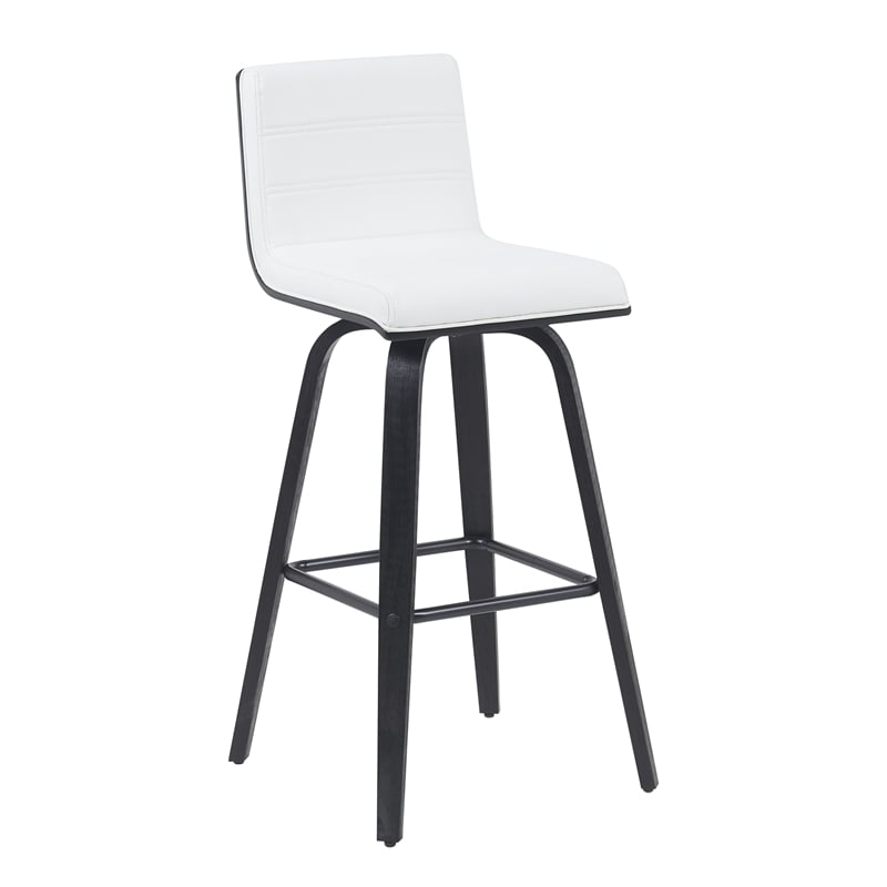 Vienna Swivel Bar Height Stool with Snow White Faux Leather Seat/Black- Set of 4