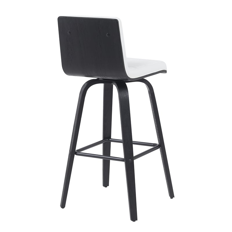 Vienna Swivel Bar Height Stool with Snow White Faux Leather Seat/Black- Set of 4
