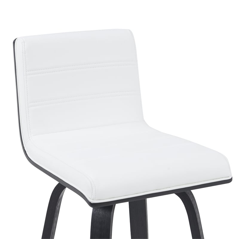 Vienna Swivel Bar Height Stool with Snow White Faux Leather Seat/Black- Set of 4