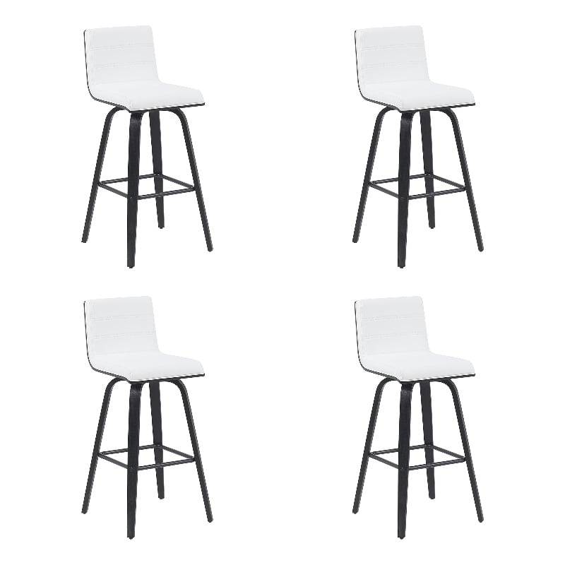 Vienna Swivel Bar Height Stool with Snow White Faux Leather Seat/Black- Set of 4
