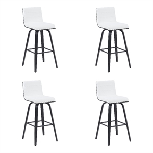 Vienna Swivel Bar Height Stool with Snow White Faux Leather Seat/Black- Set of 4