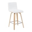 Vienna Counter Height Swivel Barstool White Faux Leather Seat/Oak Wood- Set of 4