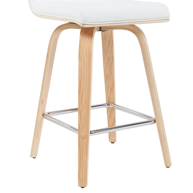 Vienna Counter Height Swivel Barstool White Faux Leather Seat/Oak Wood- Set of 4