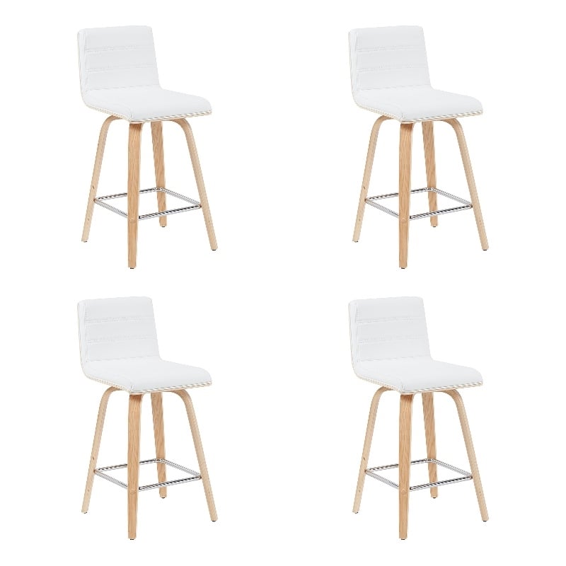 Vienna Counter Height Swivel Barstool White Faux Leather Seat/Oak Wood- Set of 4