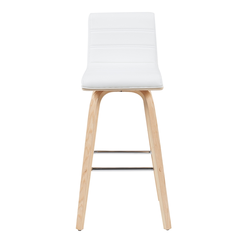 Vienna Swivel Bar Height Stool with White Faux Leather Seat and Oak Wood Frame