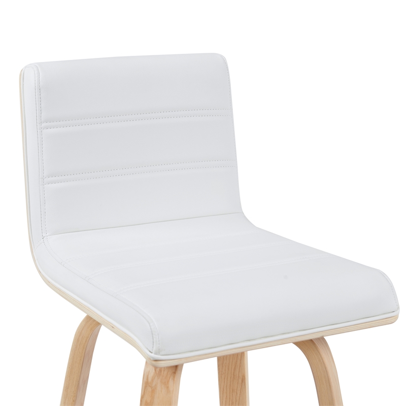 Vienna Swivel Bar Height Stool with White Faux Leather Seat and Oak Wood Frame