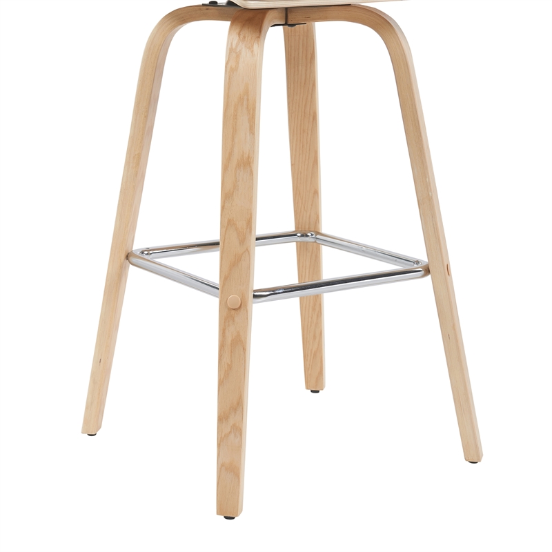 Vienna Swivel Bar Height Stool with White Faux Leather Seat and Oak Wood Frame