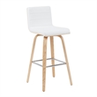 Vienna Swivel Bar Height Stool - White Faux Leather Seat/Oak Wood Frame-Set of 4