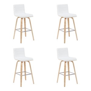 Vienna Swivel Bar Height Stool - White Faux Leather Seat/Oak Wood Frame-Set of 4