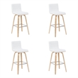 Vienna Swivel Bar Height Stool - White Faux Leather Seat/Oak Wood Frame-Set of 4
