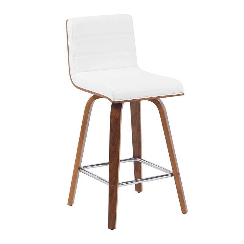Vienna Counter Height Swivel Bar Stool - Snow White Faux Leather/Walnut-Set of 2