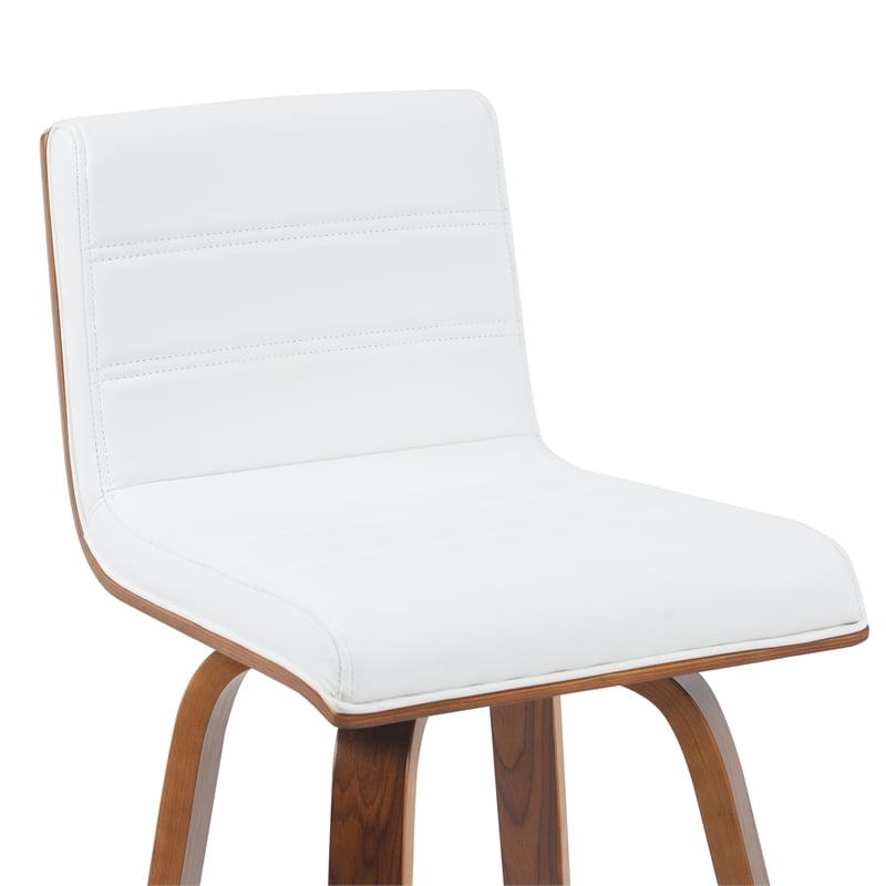 Vienna Counter Height Swivel Bar Stool - Snow White Faux Leather/Walnut-Set of 2