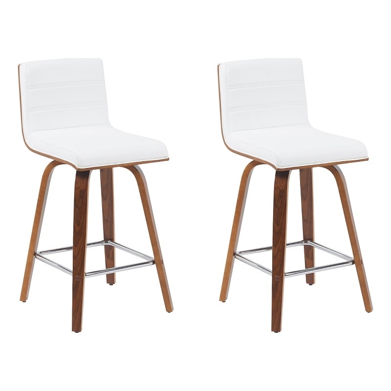 Vienna Counter Height Swivel Bar Stool - Snow White Faux Leather/Walnut-Set of 2