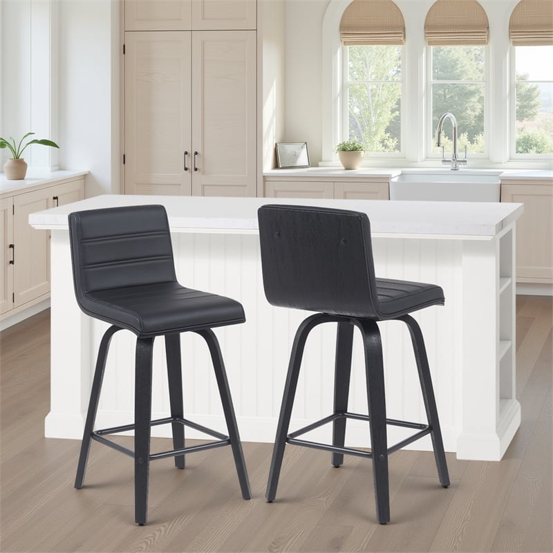 Vienna Counter Height Swivel Bar Stool w/ Black Faux Leather Seat/Black-Set of 2
