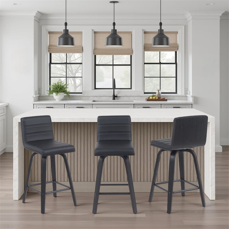 Vienna Counter Height Swivel Bar Stool w/ Black Faux Leather Seat/Black-Set of 2