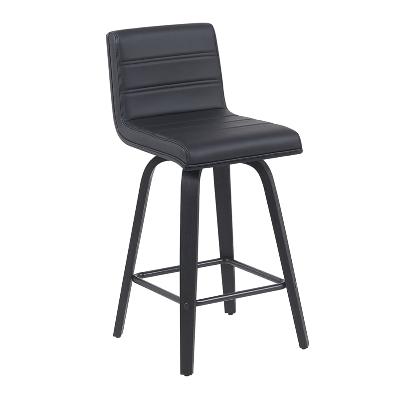 Vienna Counter Height Swivel Bar Stool w/ Black Faux Leather Seat/Black-Set of 2