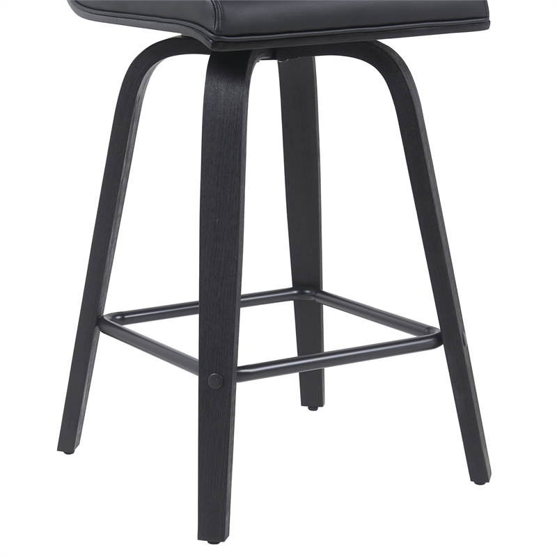 Vienna Counter Height Swivel Bar Stool w/ Black Faux Leather Seat/Black-Set of 2