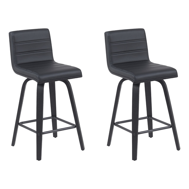 Vienna Counter Height Swivel Bar Stool w/ Black Faux Leather Seat/Black-Set of 2