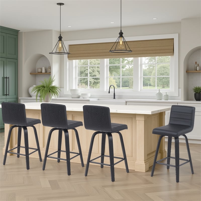 Vienna Counter Height Swivel Bar Stool w/ Black Faux Leather/Black - Set of 4
