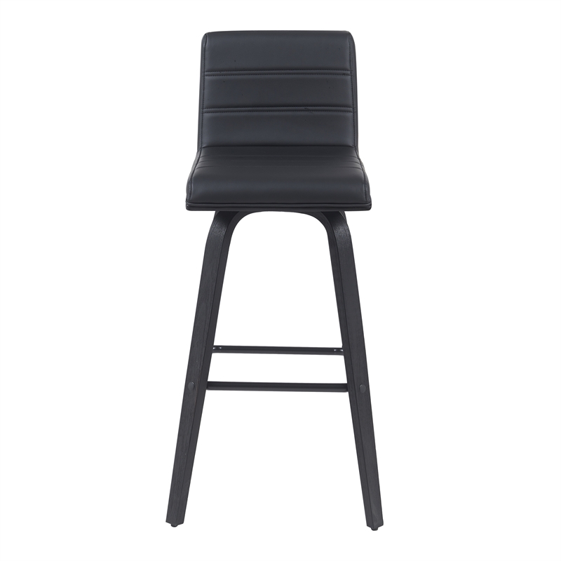 Vienna Swivel Bar Height Stool with Black Faux Leather Seat and Black-Set of 2