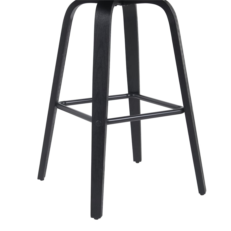 Vienna Swivel Bar Height Stool with Black Faux Leather Seat and Black-Set of 2