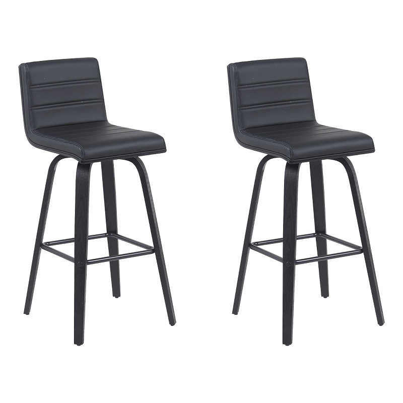 Vienna Swivel Bar Height Stool with Black Faux Leather Seat and Black-Set of 2