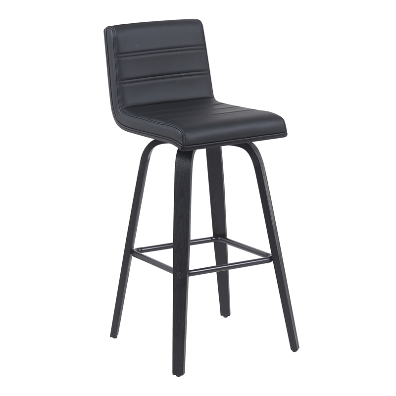 Vienna Swivel Bar Height Stool w/ Black Faux Leather Seat & Black Wood- Set of 3