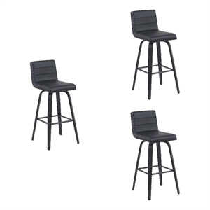 Vienna Swivel Bar Height Stool w/ Black Faux Leather Seat & Black Wood- Set of 3
